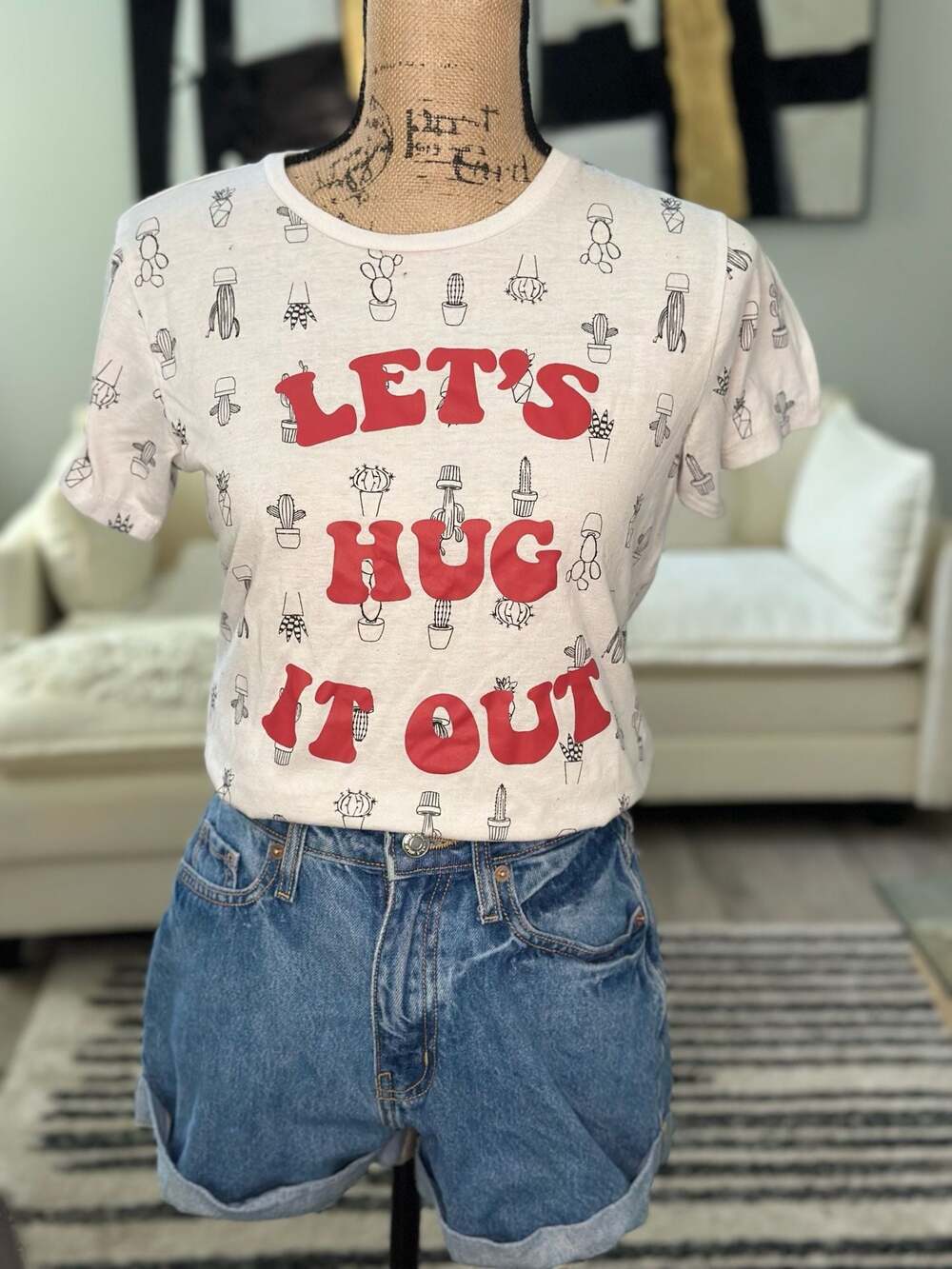 Rue21 Let's Hug It Out Cactus Print Graphic T-Shirt